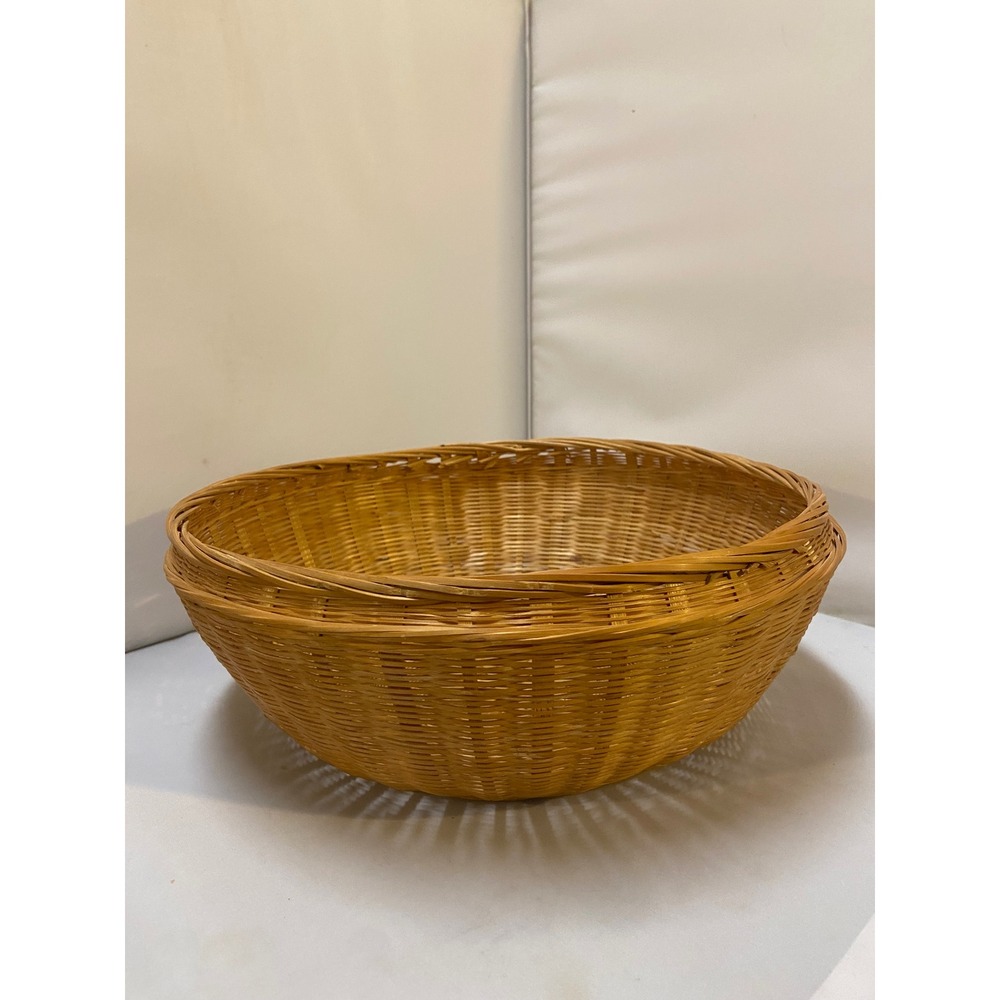 Woven‎ Wicker Basket Large 11in Brown Round Decorative Bowl Coastal Farmhouse
